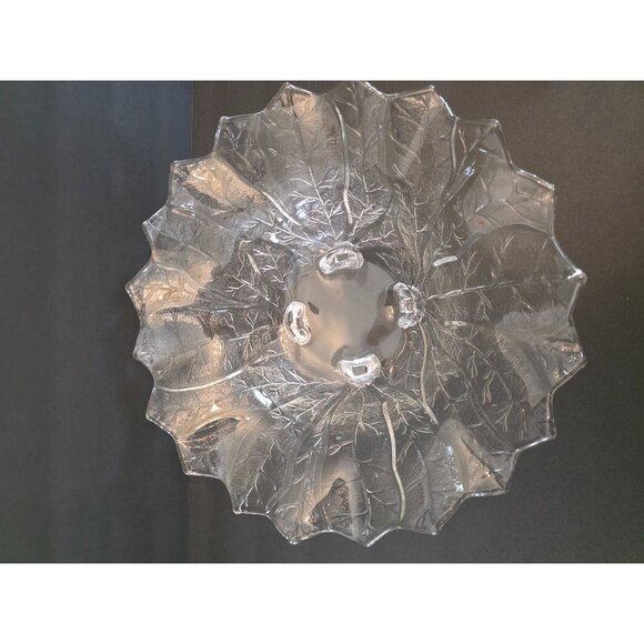 Scandinavian Ice Clear Cabbage Leaf  Glass 4 Footed Serving Bowl - Picture 2 of 6
